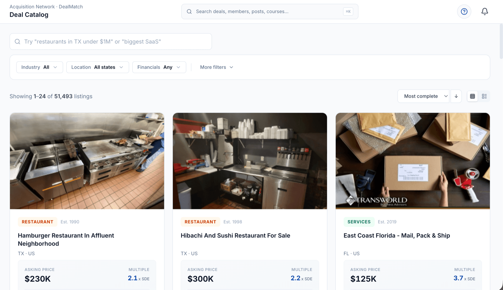 Deal catalog — 50,000+ live listings