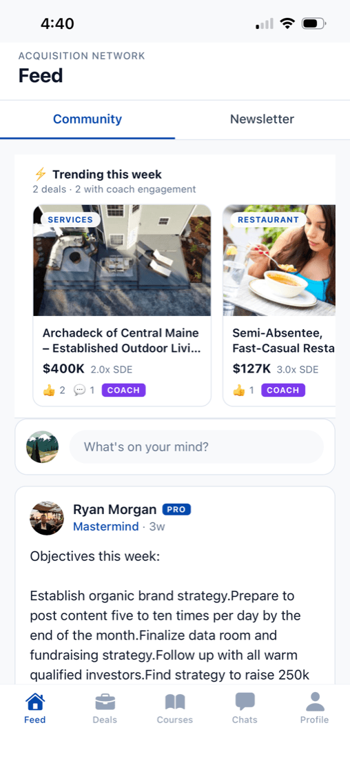 Community feed in the mobile app