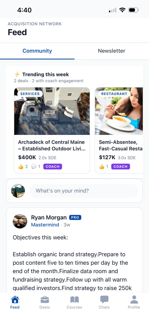 Community feed in the mobile app