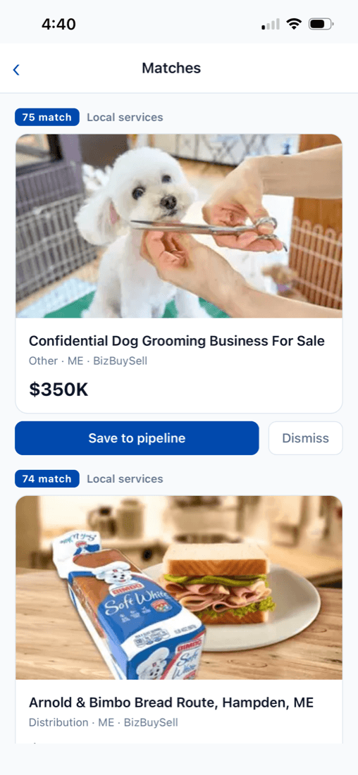 Buy-box matches in the mobile app