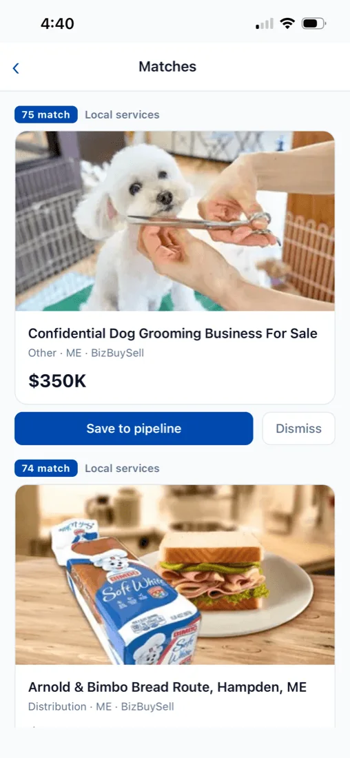 Buy-box matches in the mobile app