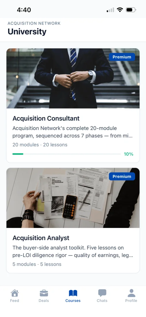 University courses in the mobile app